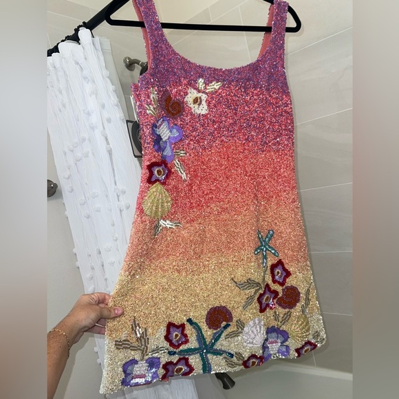 NWT La Fuori golden hour hand beaded oasis mini dress - sunset - ocean  - Large - Picture 8 of 13